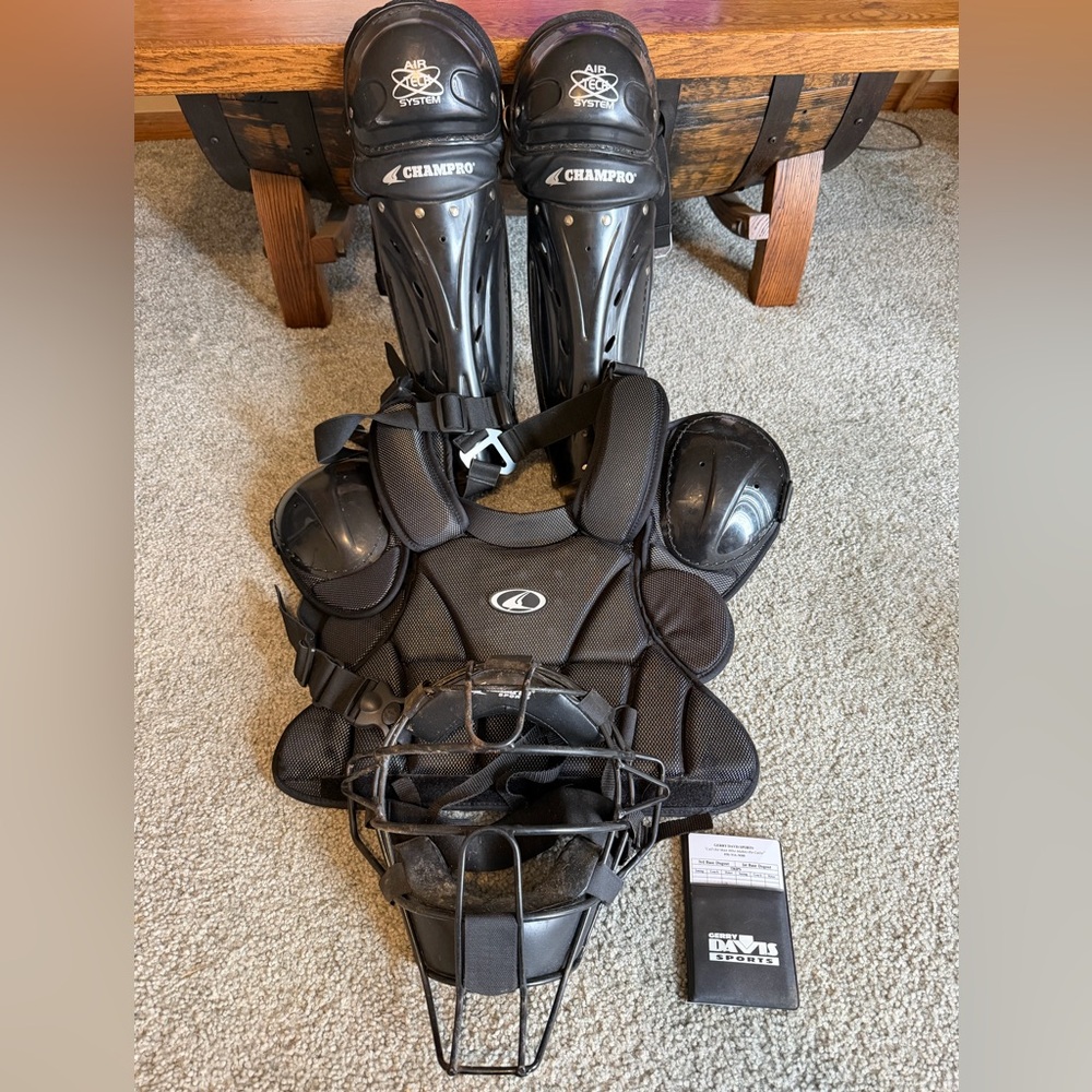 Champro Black Catcher's Gear Set - Chest Protector, Leg Guards, Mask